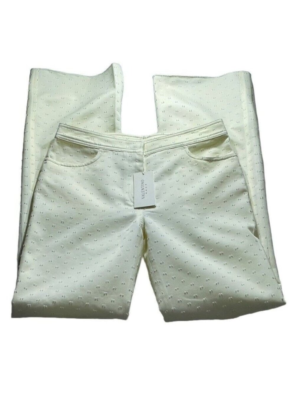 Valentino Ivory Wide-Leg Pants 40B Cotton & Polyester Blend Womens